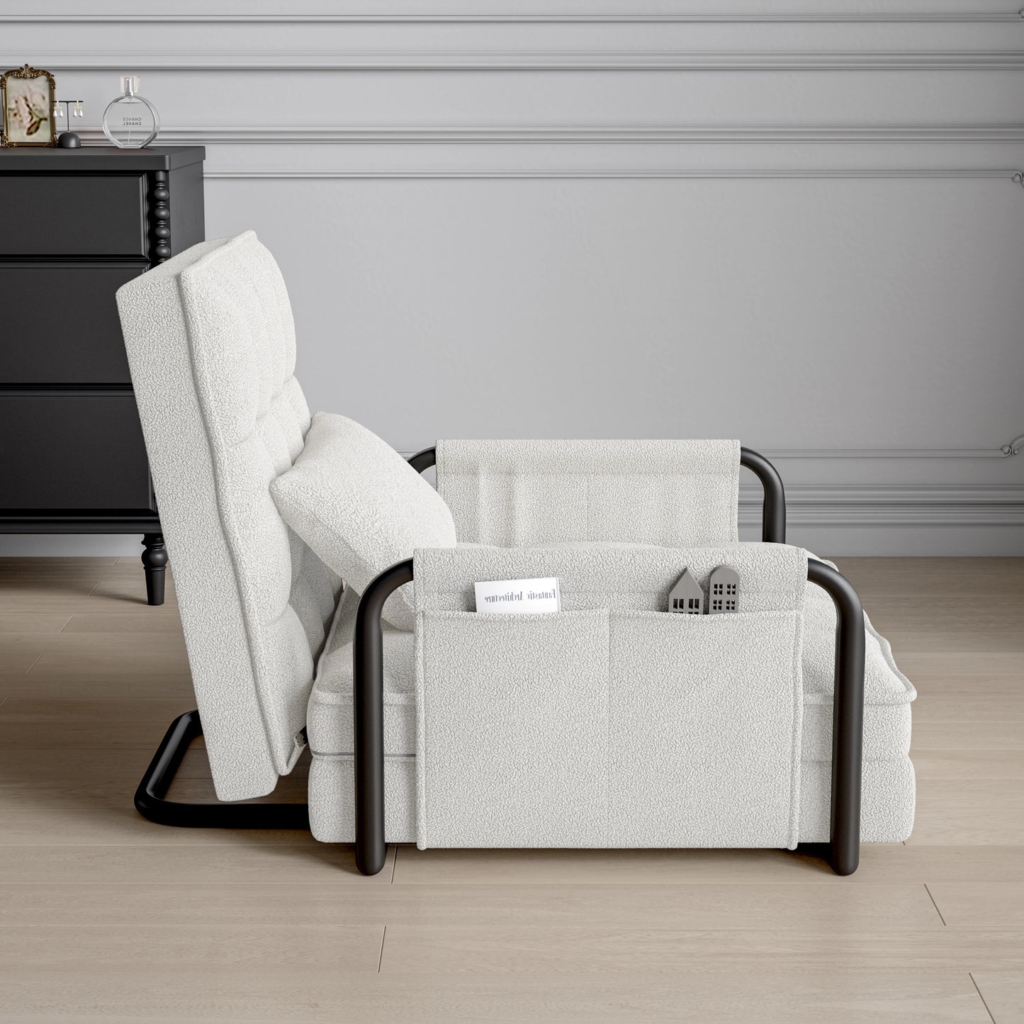 Zitzakbed – Zitzakstoel – Vloerbed – Slaapbank – Bank – Opvouwbaar – Verstelbare Rugleuning – Zijzakken – Beige
