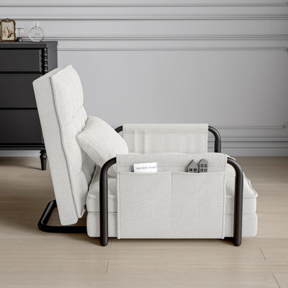 Zitzakbed – Zitzakstoel – Vloerbed – Slaapbank – Bank – Opvouwbaar – Verstelbare Rugleuning – Zijzakken – Beige