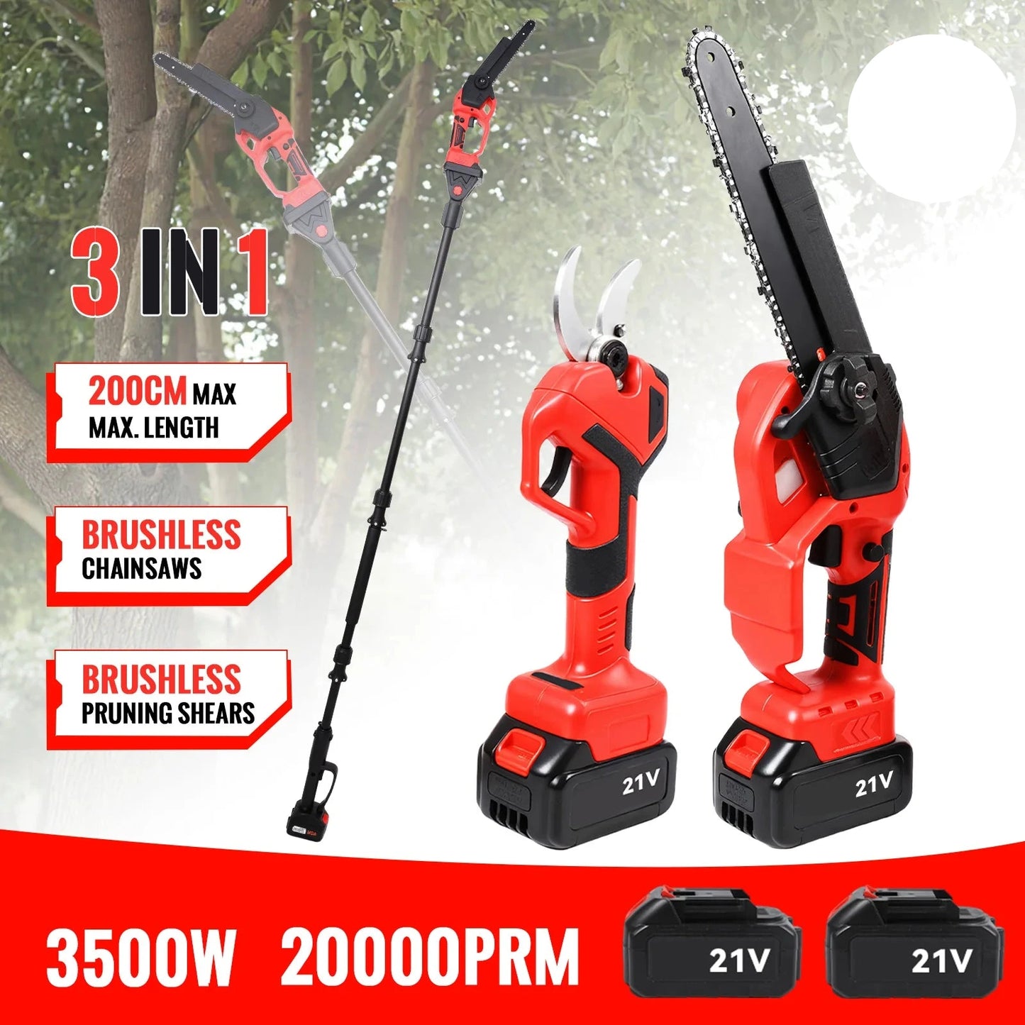 Elektrische Kettingzaag – Snoeischaar – Tuingereedschap – Snoeiset – 3500W Vermogen – 8 Inch Zaagblad – Digitale Display