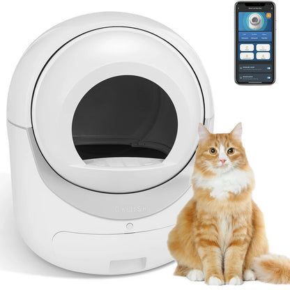 Automatische Zelfreinigende Kattenbak – Slimme Kattenbak – Zelfreinigende Bak – Kattenbak Met Sensor – Geurfiltersysteem – 10L Afvalcontainer – Fluisterstil Design - L - Wit
