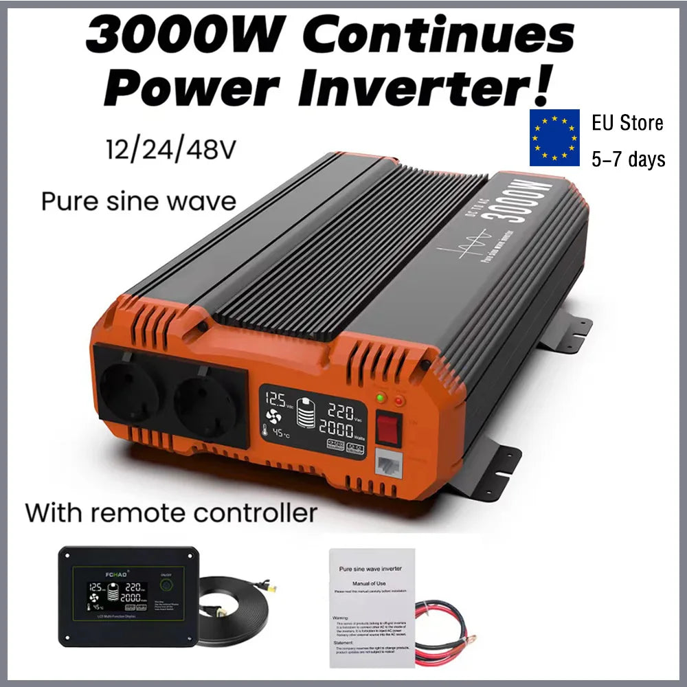 Omvormer – Inverter – DC Naar AC Omvormer – Stroomomzetter – Zonne-energie Omvormer – 3000W Continu Vermogen – Zuivere Sinusgolf