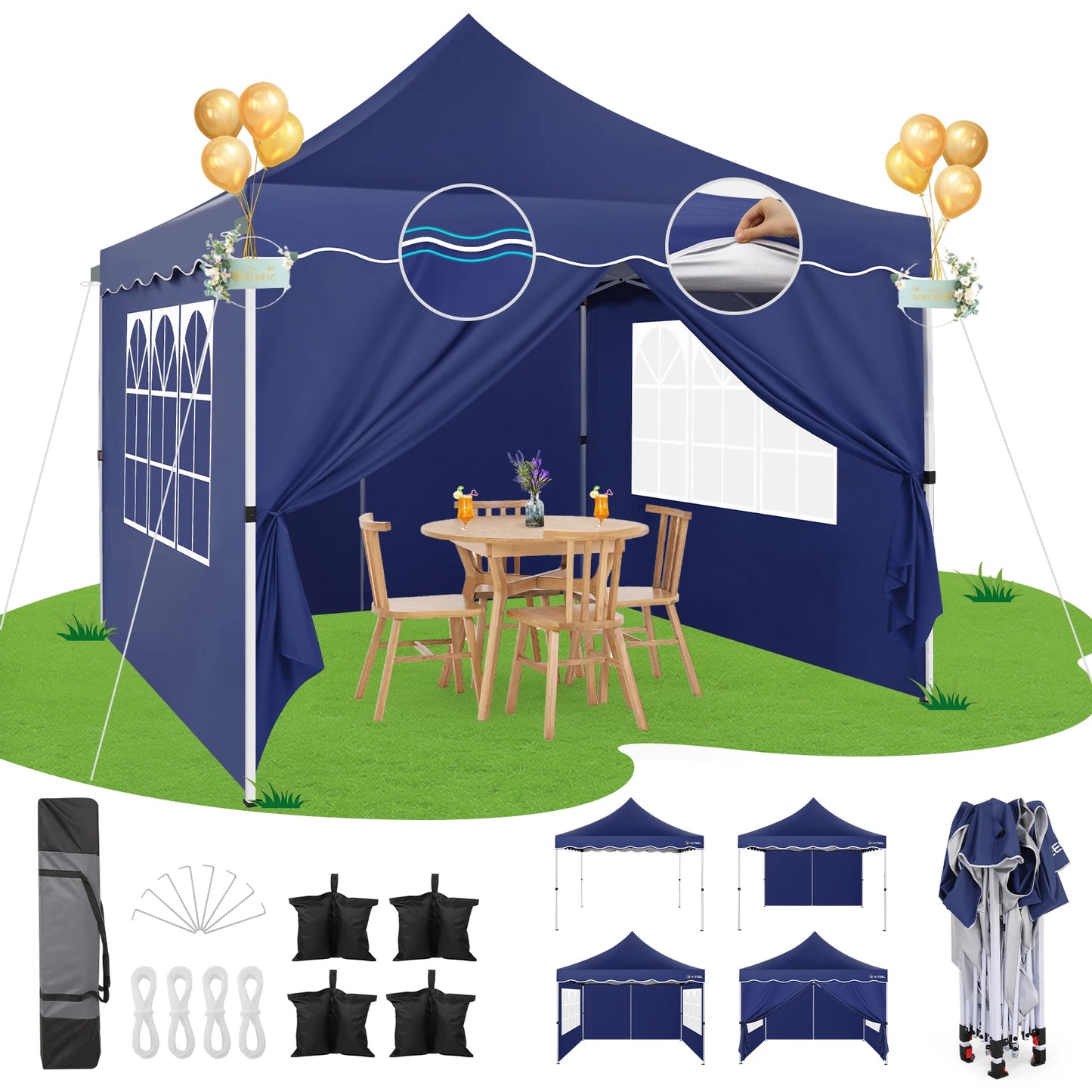 Opvouwbaar Paviljoen – Partytent – Tuinpaviljoen – Marktstand – Schaduwdoek – Waterdicht – Verstelbaar Frame - Donkerblauw