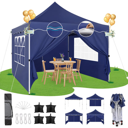 Opvouwbaar Paviljoen – Partytent – Tuinpaviljoen – Marktstand – Schaduwdoek – Waterdicht – Verstelbaar Frame - Donkerblauw