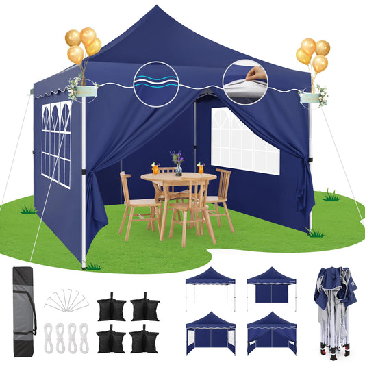 Opvouwbaar Paviljoen – Partytent – Tuinpaviljoen – Marktstand – Schaduwdoek – Waterdicht – Verstelbaar Frame - Donkerblauw