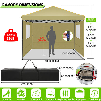 Opvouwbare Luifeltent – Tuin Tent – Partytent – Schaduwdoek – 3x3 Meter – Waterdicht Oxford Doek – Verstelbare Zijwanden - Khaki