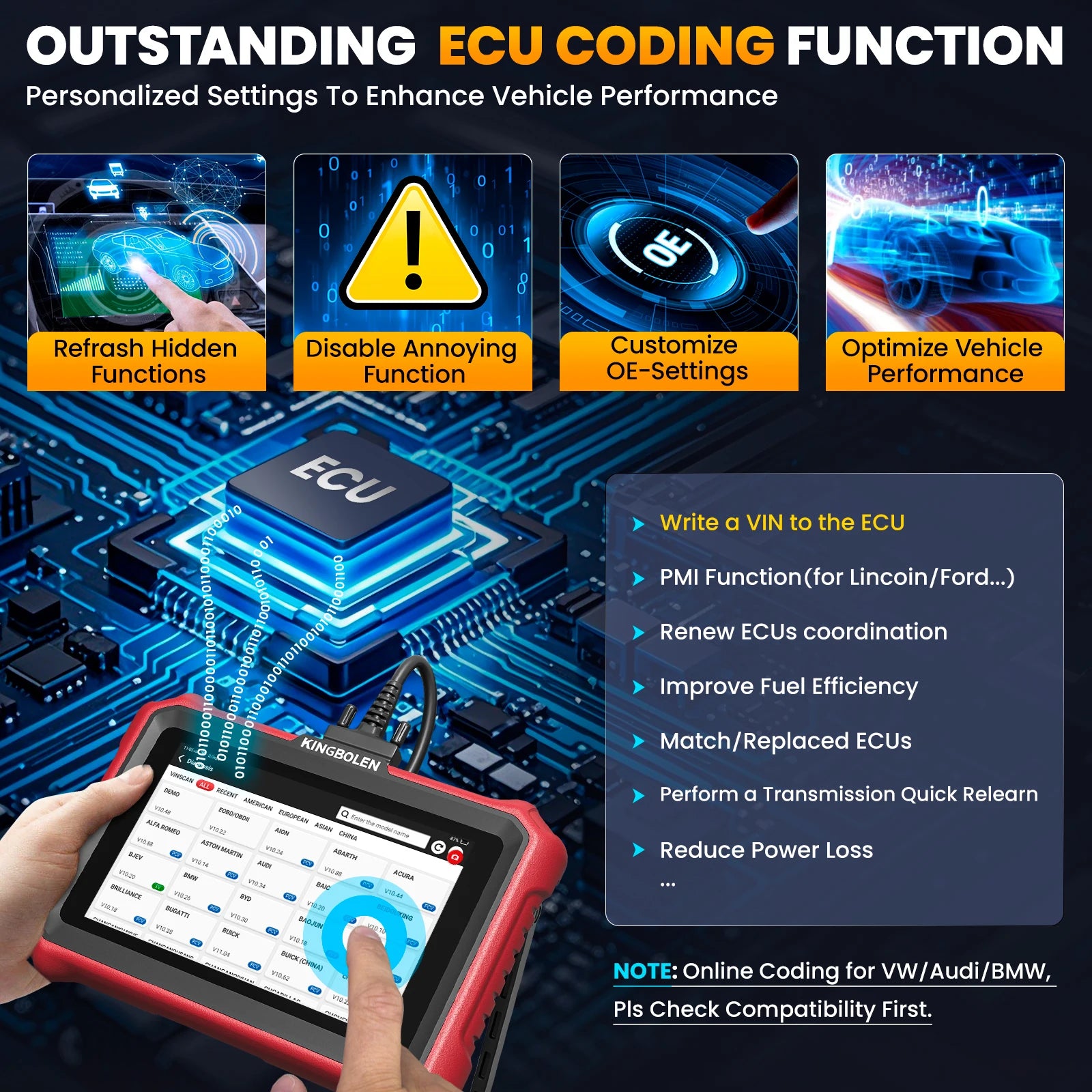 Diagnoseapparaat – OBD2 Scanner – Auto Uitleesapparaat – Codelezer – Scan Tool – Bi-directionele Controle – 34+ Resetfuncties – ECU Codering – CAN FD & DoIP Protocols - QUORE