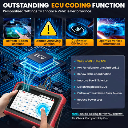 Diagnoseapparaat – OBD2 Scanner – Autodiagnose Tool – Foutcode Lezer – ECU Codering – Bidirectionele Controle – 34+ Onderhoudsfuncties – Groot 8-inch Touchscreen