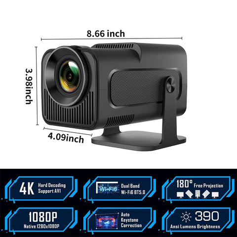 One Zisa - HY300 Mini - Beamer - Projector Beamer - Mini Meamer - 1920x1080dpi - Automatische focus - met WiFi - Android 11 - Zwart