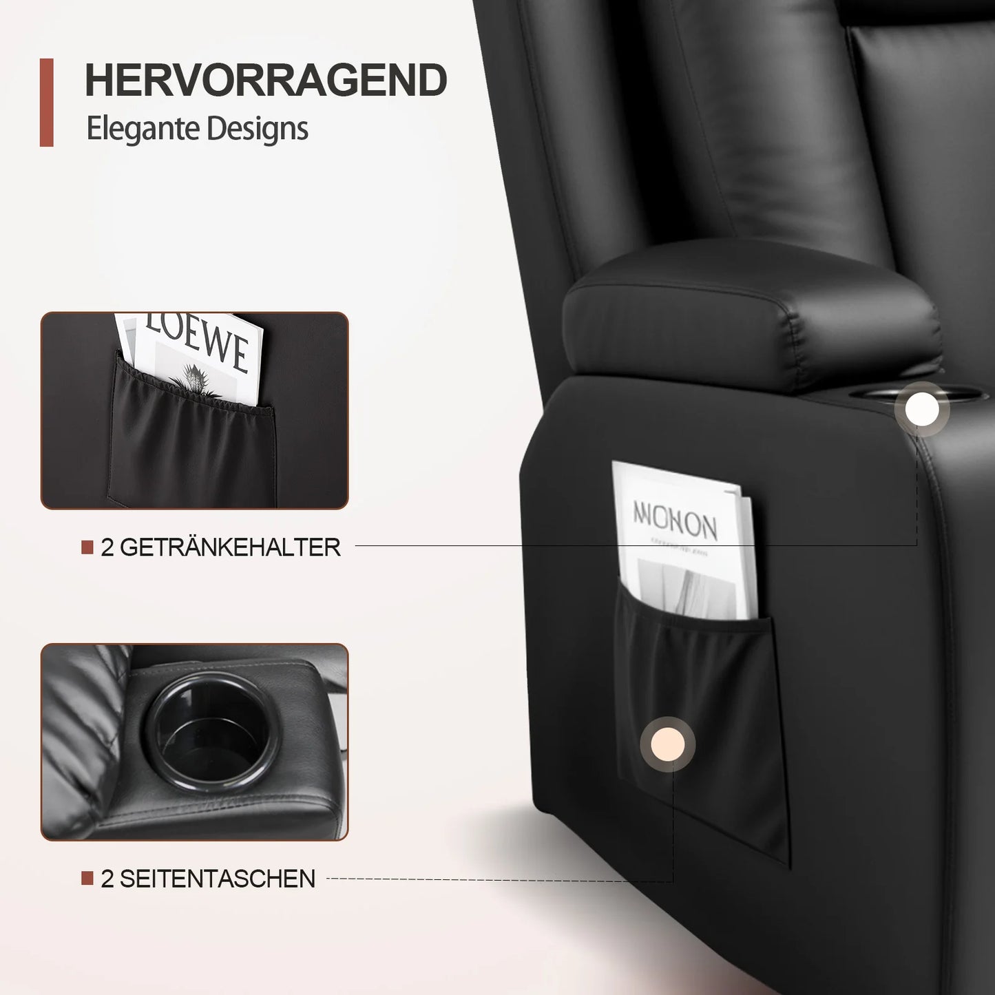 Relaxfauteuil – Relaxstoel – TV Fauteuil – Draaifauteuil – Kantelstoel – Zwart PU-leer – 160° Verstelbare Rugleuning – 360° Draaibaar