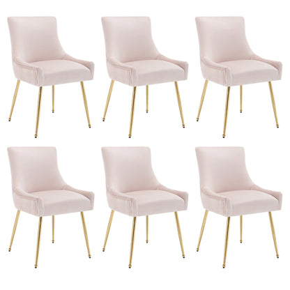 Eetkamerstoel – Stoel – Dining Chair – Velours Stoel – Set Van 6 - Gewatteerde Stoel – Metalen Pootjes – Ergonomisch Ontwerp - Roze