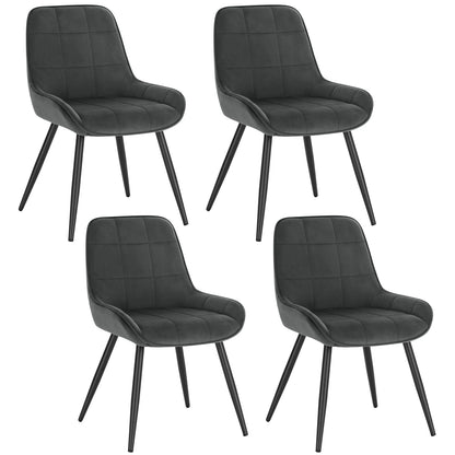 Eetkamerstoelen - Eetstoelen - Keukenstoelen - Set van 4 - Ergonomische Scandinavische Stijl - met Rugleuning - Voor Keuken - Eetgedeelte - Fluwelen Zitje - Metalen Poten - 52 x 51 x 81.5 cm - Donkergrijs
