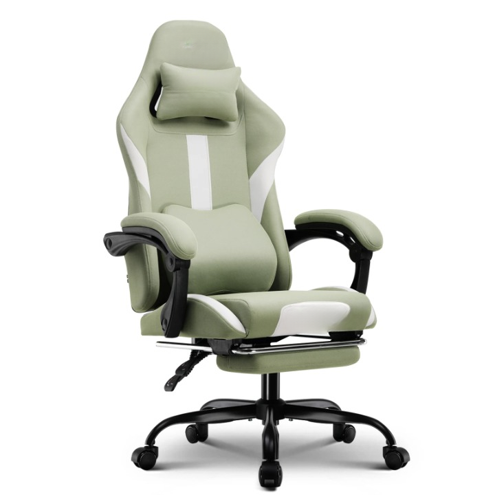 Gaming Stoel - Bureaustoel - Swivel Stoel - met Voetsteun - Hoofdsteun - Verstelbare - Rugleuning - Lendenkussen - Ergonomische - Draaibare -  Hoogwaardige stof - 55 x 55 x 130 cm - Groen
