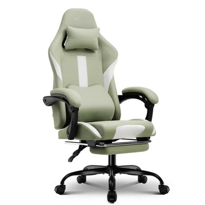Gaming Stoel - Bureaustoel - Swivel Stoel - met Voetsteun - Hoofdsteun - Verstelbare - Rugleuning - Lendenkussen - Ergonomische - Draaibare -  Hoogwaardige stof - 55 x 55 x 130 cm - Groen