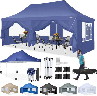 Gevouwen Gazebo – Overkapping – Tuentent – Partytent – 3x6 Meter – Waterdicht Oxford – Verstelbare Hoogte - Marineblauw - QUORE