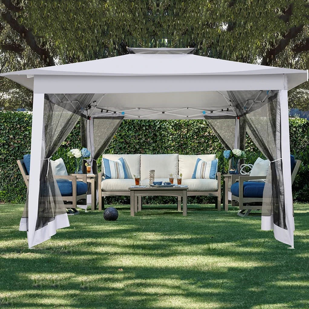 Tuinpaviljoen – Tuin Tent – Pop-Up Overkapping – Zonwering – Muskietennet – Waterafstotend Met UV-Bescherming – Ventilatiesysteem - QUORE