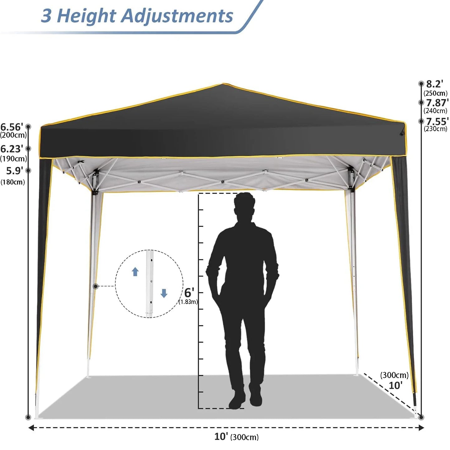Partytent – Vouwtent – Tent – Schaduwdoek – Waterdicht – UV-Bescherming 50+ - Metalen Frame –  3 x 3 Meter - Zwart