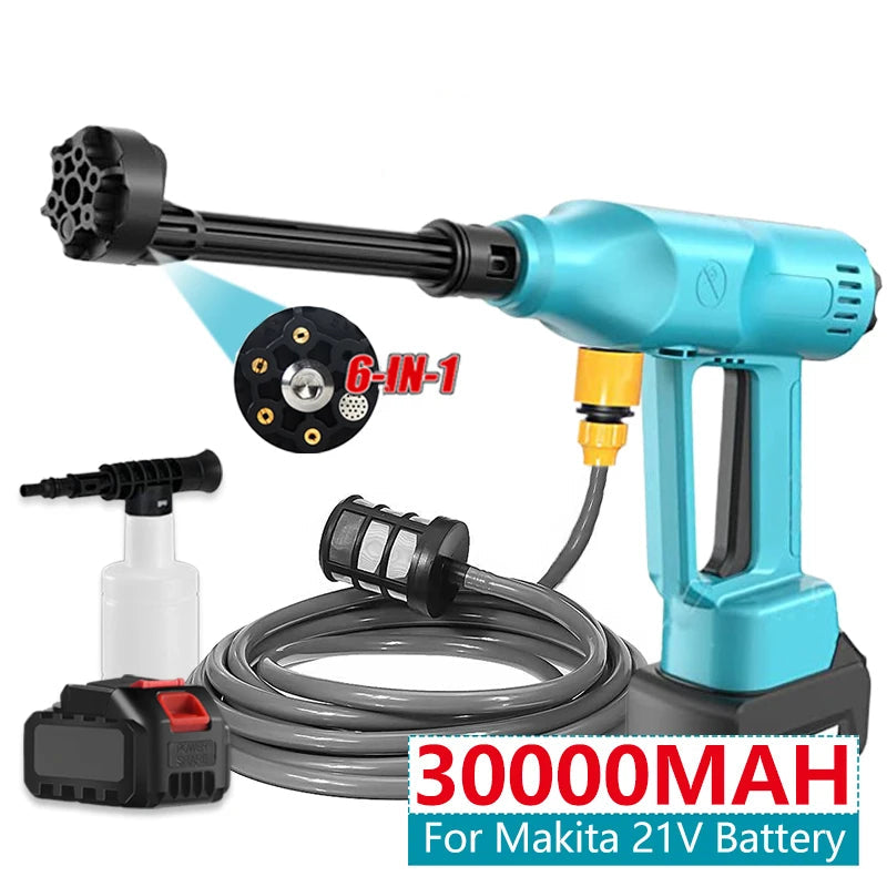 Hogedrukreiniger - Terrasreiniger - Waterpistool - Draadloze - Elektrische - 30000mAh Accu - 200 Bar -  6-in-1 Spuitpistool - Pressure Washer - en Verstelbare Nozzle - Autowasser en Tuinreiniger – Inclusief 1x Accu