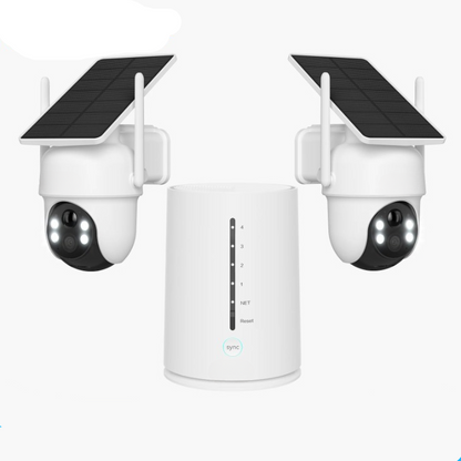 Beveiligingscamera - Camerabewaking - Draadloos - voor Buiten - 2 Stuks - 2K Ultra HD - met Zonnepaneel - Sirene-alarm - Humanoïde detectie - Tweerichtingsaudio - 4CH - NVR Recorder - Wit
