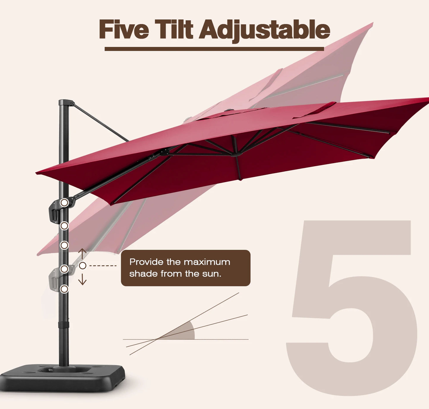 Parasol - Zweefparasol - Vrijdragende Parasol – Grote Parasol – Tuinparasol – Draaibare Parasol – 3X3 Meter – UV-Bestendig – Waterafstotend - Wijnrood