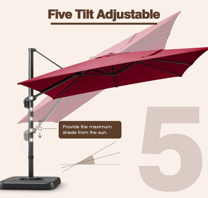 Parasol - Zweefparasol - Vrijdragende Parasol – Grote Parasol – Tuinparasol – Draaibare Parasol – 3X3 Meter – UV-Bestendig – Waterafstotend - Wijnrood
