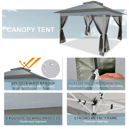 Paviljoen – Tuinpaviljoen – Partytent – Overkapping – Schaduwdoek – Waterafstotend – UV-Bescherming - 3 x3 Meter - Donkergrijs - QUORE