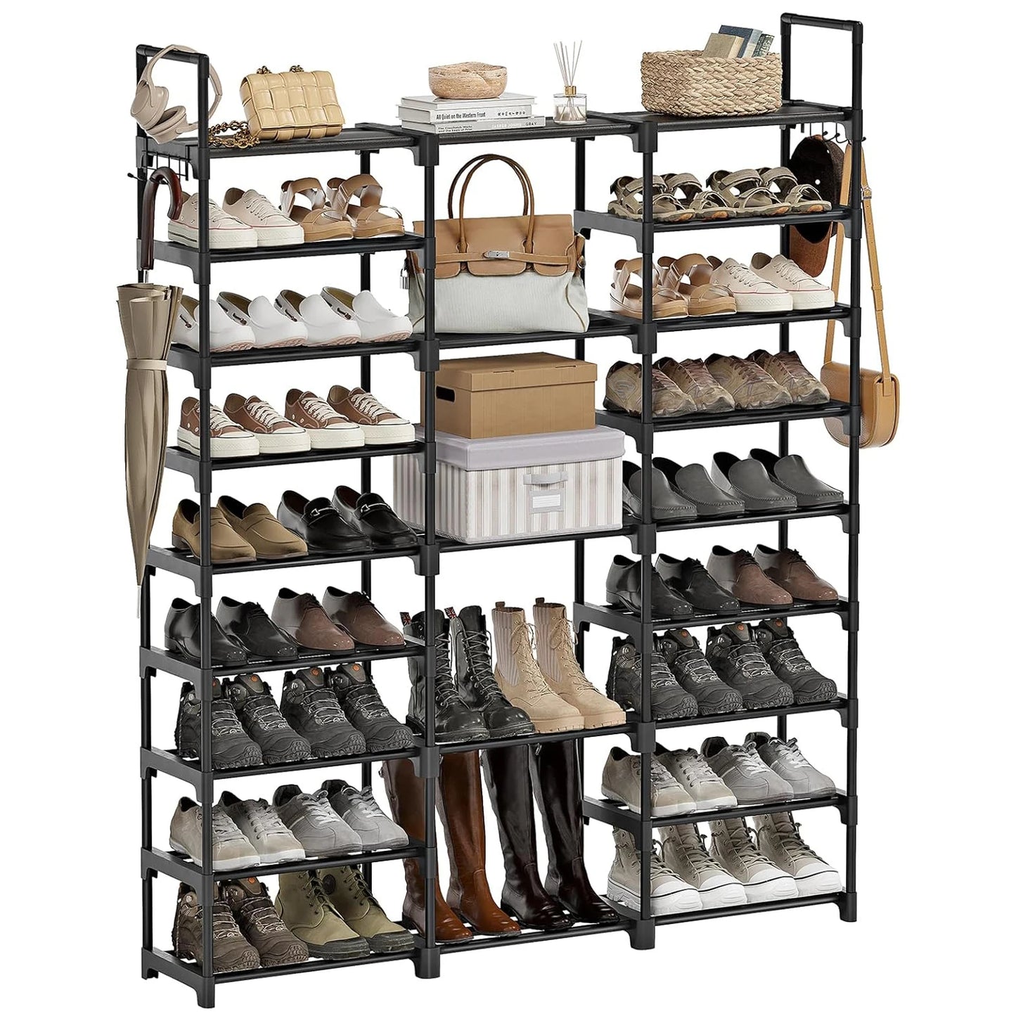 Grote-Schoenenrek - Kastplank - Schoenenrek-8-Niveaus - Voor-46-50-Paar - Stapelbaar-Metaal - Schoenenorganizer - Voor-Laarzen-Hal-Garderobe-Kast - Zwart