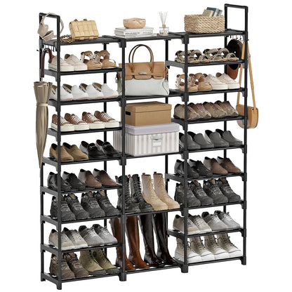Grote-Schoenenrek - Kastplank - Schoenenrek-8-Niveaus - Voor-46-50-Paar - Stapelbaar-Metaal - Schoenenorganizer - Voor-Laarzen-Hal-Garderobe-Kast - Zwart