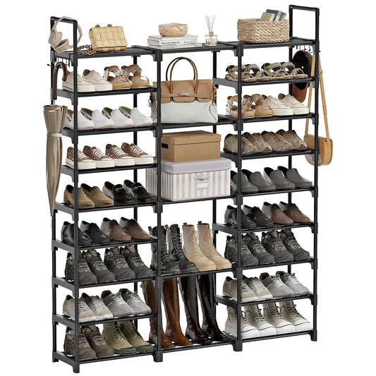 Grote-Schoenenrek - Kastplank - Schoenenrek-8-Niveaus - Voor-46-50-Paar - Stapelbaar-Metaal - Schoenenorganizer - Voor-Laarzen-Hal-Garderobe-Kast - Zwart