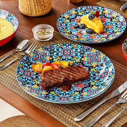 Tableware - Tableware set - 24 pieces - Ceramic - Stoneware - With dinner/dessert plate - Breakfast cereals - Pasta bowl - Bohemian style