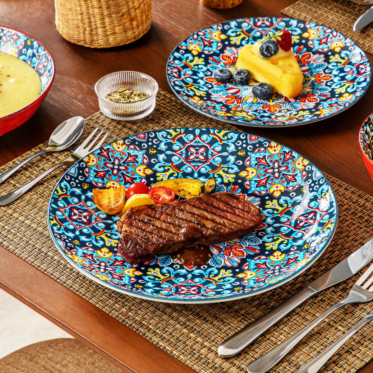 Servies - Servies set - 48 Stuks - Keramisch - Steengoed - Met Diner/Dessertbord -  Ontbijtgranen - Pastakom - Bohemian Stijl
