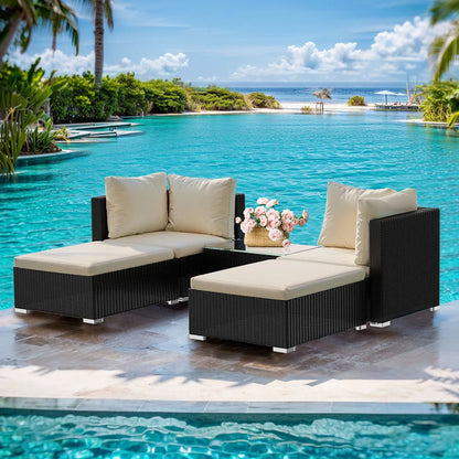 Tuinmeubelset – Loungeset – Rattan Set – Tuinbank – Weerbestendig – 6 Cm Kussens – Gehard Glas - QUORE