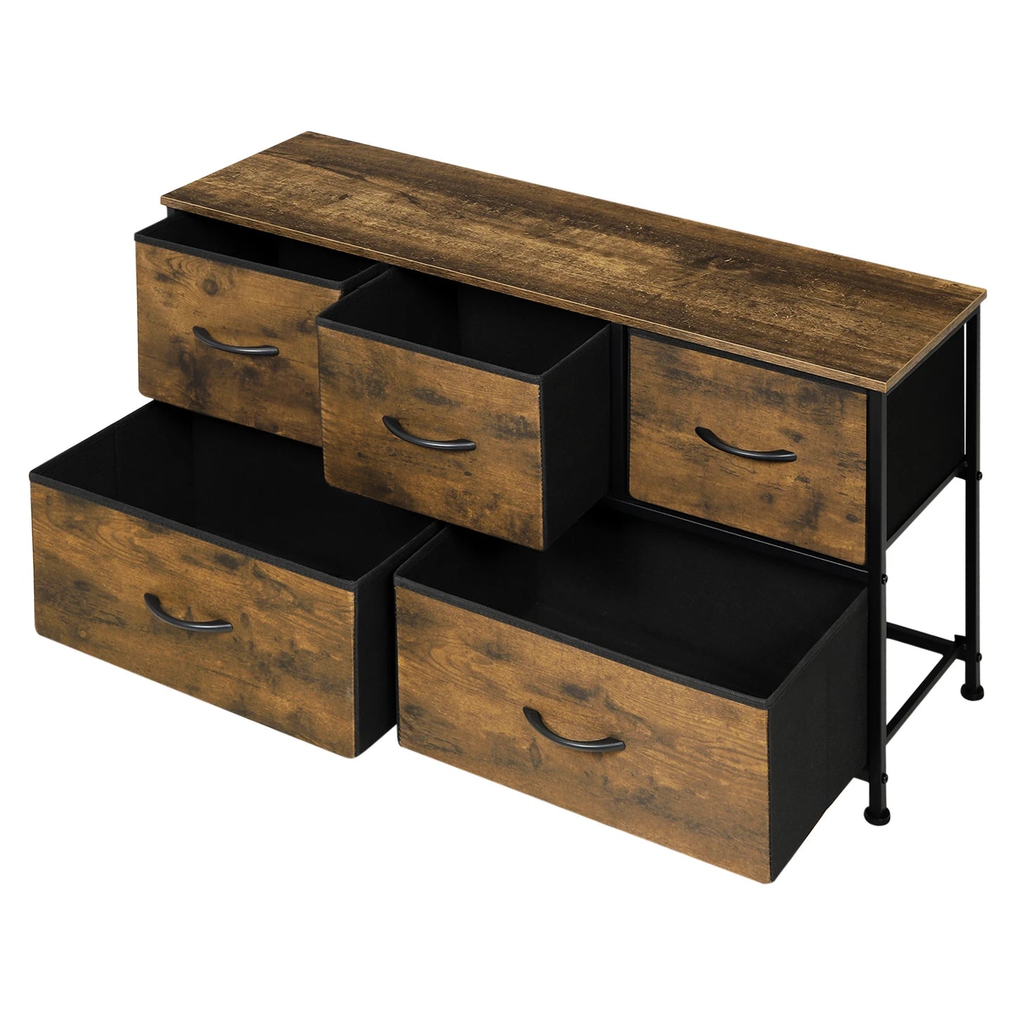 Industriële Opbergkast - Ladekast - Ladekastje - Ladenkastje - Ladenkast - Metaal Frame - voor Woonkamer - Slaapkamer en Hal - 5 Lades - Vintage Bruin Zwart