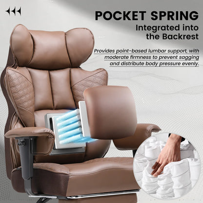 Gaming Stoel - Bureaustoel - Gamestoel - Ergonomische Bureaustoelen - Verstelbare Armleuningen & Pocket Spring Lendensteun – Bruin