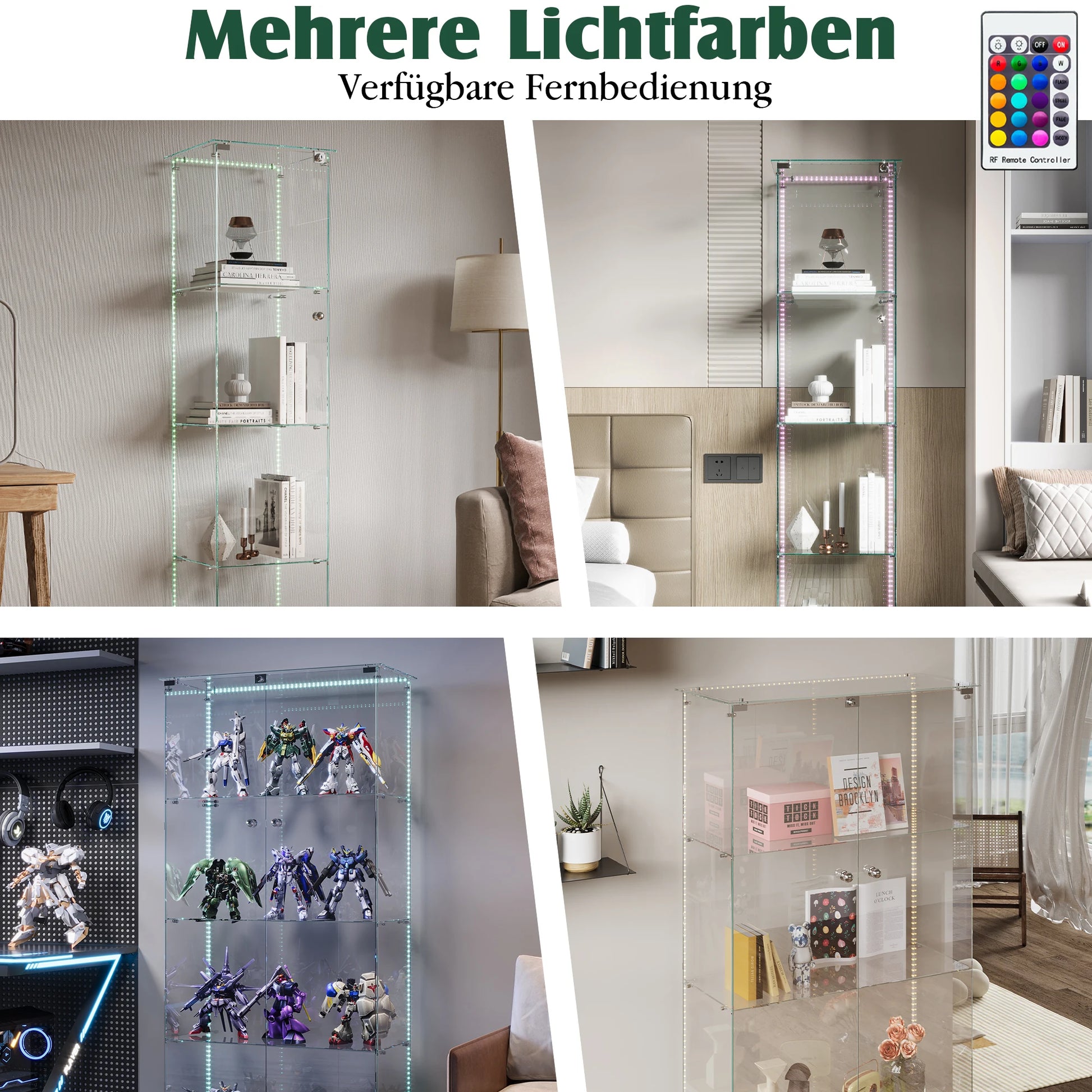 Glazen Vitrinekast – Displaykast – Vitrinekast Met Deuren – Opbergkast – Collectiekast – Wit Gelakt Hout Met LED-Verlichting – Veilig Slot - QUORE
