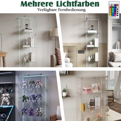Glazen Vitrinekast – Displaykast – Vitrinekast Met Deuren – Opbergkast – Collectiekast – Wit Gelakt Hout Met LED-Verlichting – Veilig Slot - QUORE