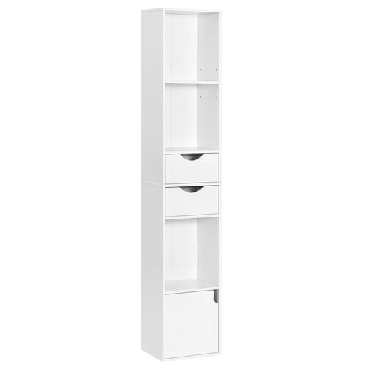 Boekenkasten - Boekenplank - Wandplank - Boekenrek - Opbergrek Organizer - 30x158x24cm - met Lade Deur - voor Woonkamer Decor - Wit - QUORE
