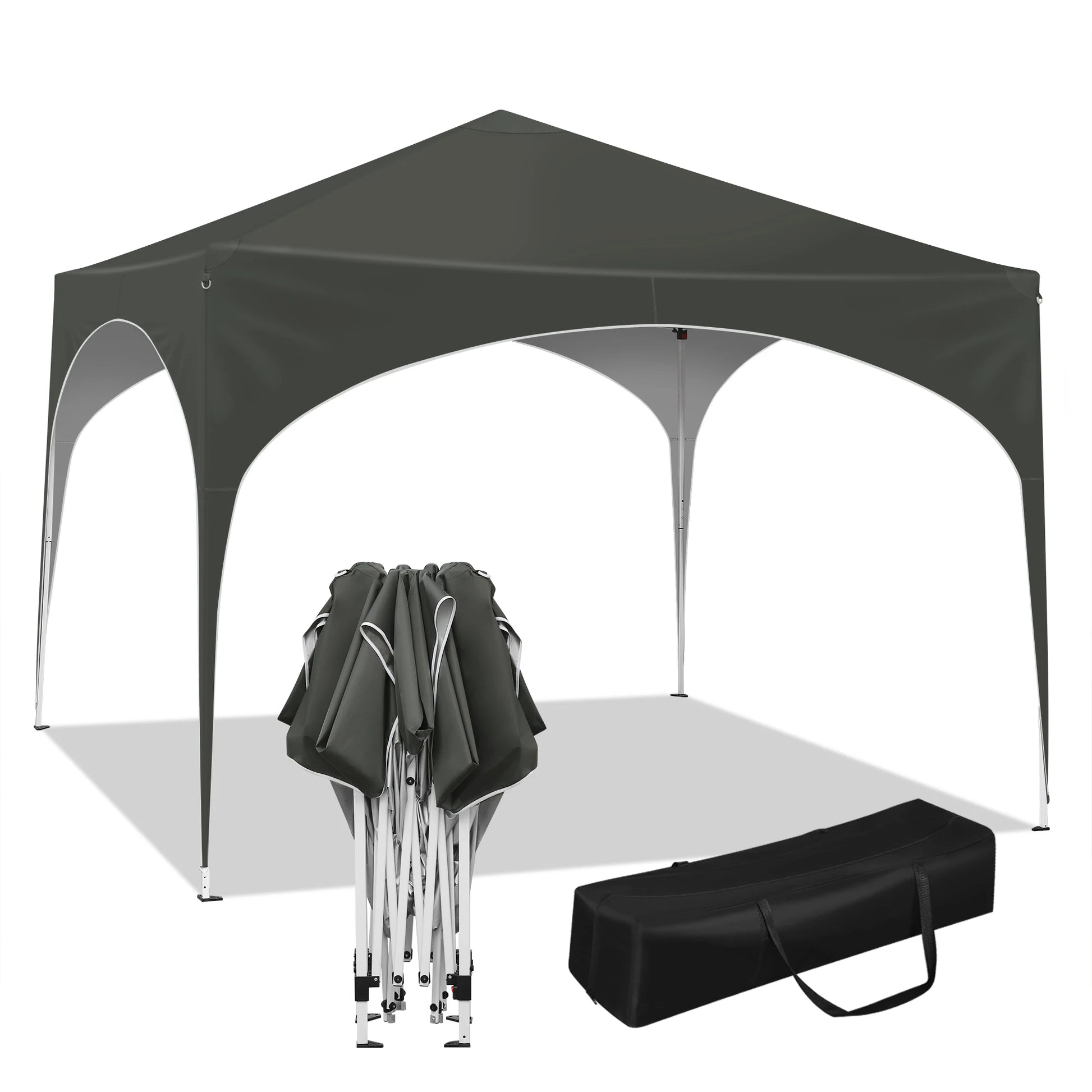 Partytent - Tent - Easy Up Partytent - Tuinpaviljoen - Pop-Up Party Tent - 3x3m - met Halfronde Dak voor Tuinfeesten, Markt en Buitenevenementen - Waterdichte - Inklapbare Luifel – Grijs - QUORE