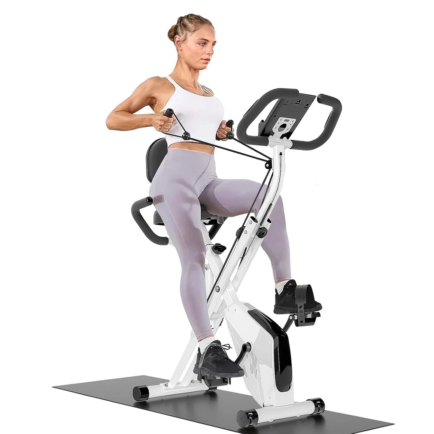Hometrainer - Fitness Fiets - 8 Weerstandsniveaus - Systeem Magnetisch - Transportwielen - 4 in 1 - LCD Display - Comfortabele Zitting - voor Gewichtsverlies - Batterij-aangedreven - 150kg - Zwart