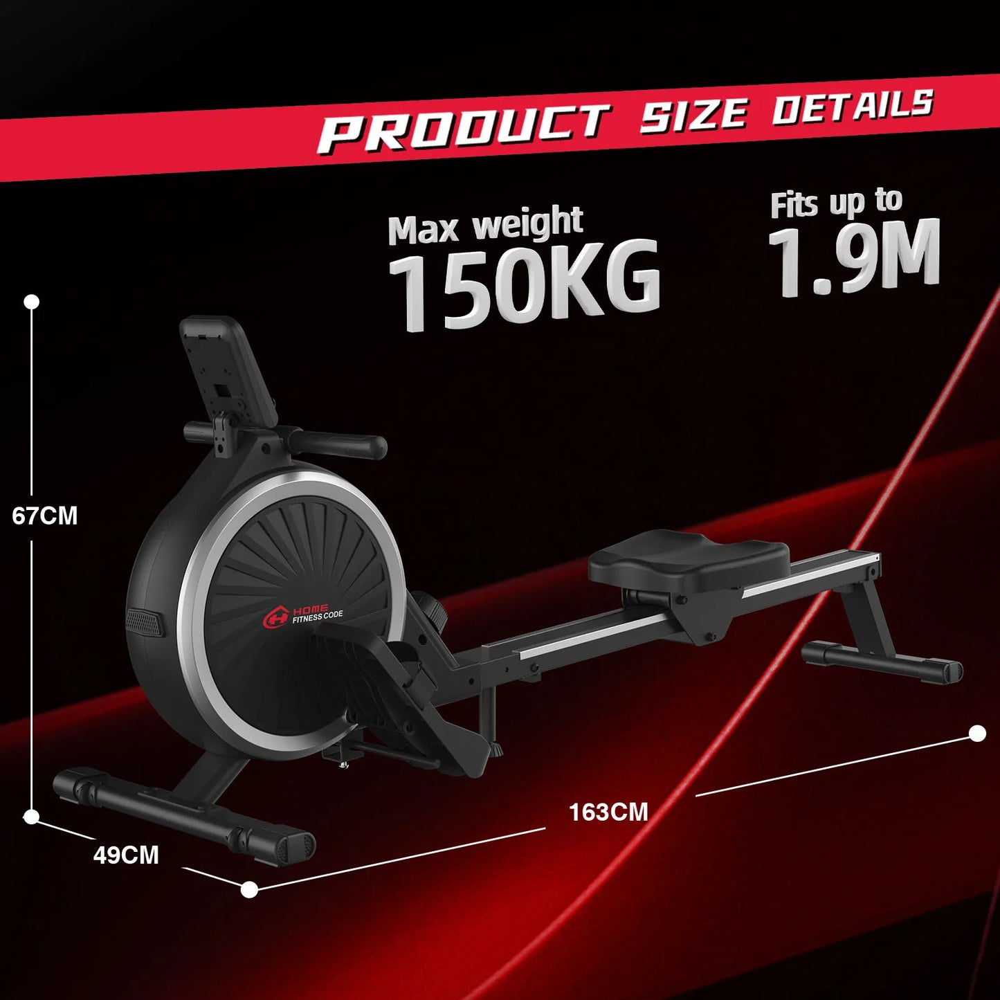Roeitrainer – Roeimachine – Rowing Machine – Fitnessapparaat – Magnetische Roeimachine – Zilver-Zwart – 16 Weerstandsniveaus – Max Belastbaarheid 150 kg - QUORE