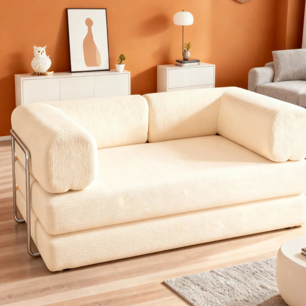 Bankstel – Zitting – Sofa – Hoekbank – Slaapbank – Modulair Ontwerp – Luxe Velvet Bekleding – 200 cm Tweezits – Off-white