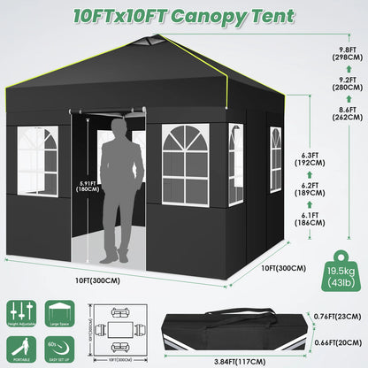 Pop-Up Tent – Vouwtent – Evenemententent – Marktkraamtent – Waterdicht Oxford Doek – UPF 50+ Bescherming – Verstelbare Hoogte - 3 x 3 m - Zwart