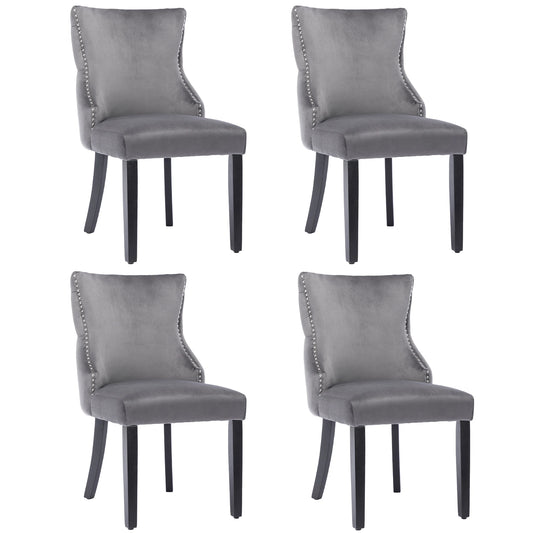 Eetkamerstoel – Stoel – Set van 4 - Dinerstoel – Zithoekstoel – Fluwelen Bekleding – Metalen Frame – Draagvermogen 150 Kg - Grijs