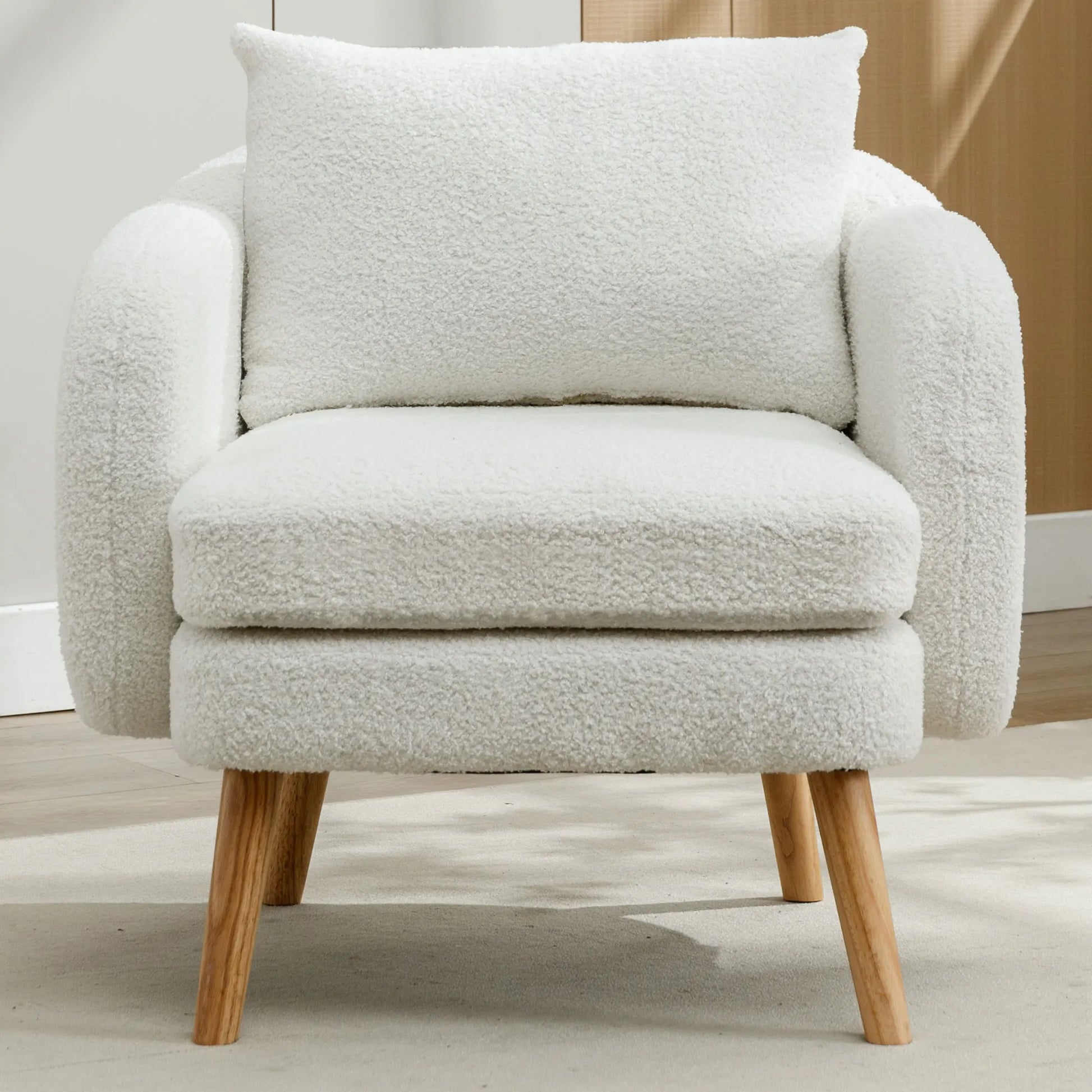 Relaxstoel – Lounge Stoel – Fauteuil – Zetel – Teddyfluweel – Ergonomische Rugsteun – Stevig Houten Frame - Wit - QUORE