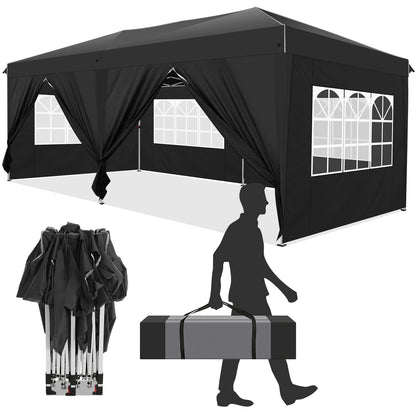 Vouwwagen – Pop-Up Tent – Opvouwbare Tent – Buiten Tent – Waterafstotend Oxford – 3x6 Meter – 6 Afneembare Zijwanden - Zwart