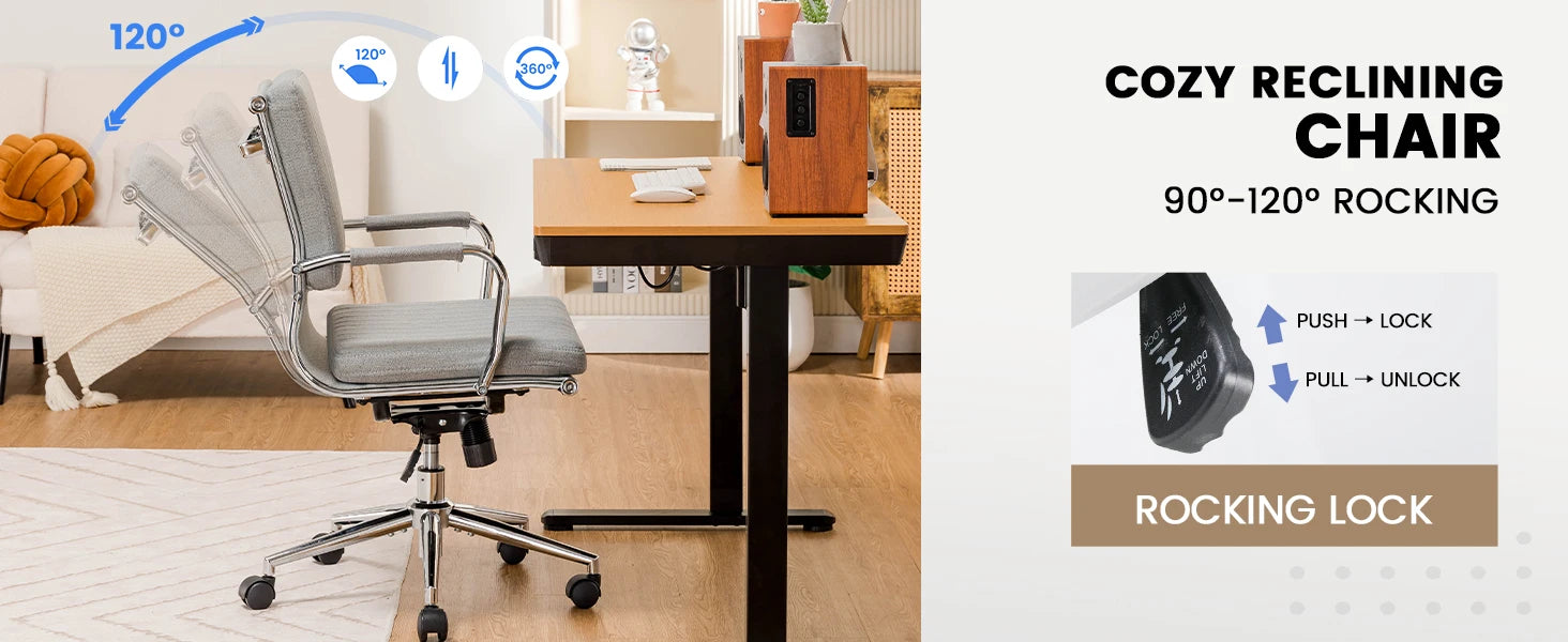 Bureaustoel – Ergonomische Bureaustoel – Werkstoel – Kantoorstoel – Stoel Met Ademend Textiel – In Hoogte Verstelbaar – Schommelbaar Tot 130° - 49 x 49 x 105 cm - Grijs - QUORE