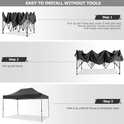 Paviljoen - Tuinpaviljoen - Partytent - Tuintent - Pop-up Kliksysteem - Stabiel - Vouwtent - met 4 Zijwanden - Opvouwbaar - Waterdicht - Winterbestendig - 50+UV-Bescherming - voor Tuin - Buiten - Achtertuin - 3 x 4.5 m - Zwart - QUORE