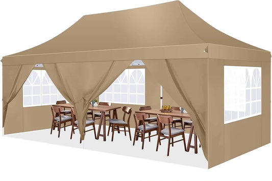 Partytent - Pop-Up Partytenten - Easy up Tent - Vouwtent - Party Tent Opvouwbaar - 3x6m - 6 Zijwanden - UV50+ Tuinpaviljoen - Waterdichte - voor Feest - Markt - BBQ of Camping - Khaki