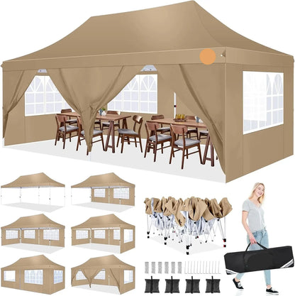 Partytent - Pop-Up Partytenten - Easy up Tent - Vouwtent - Party Tent Opvouwbaar - 3x6m - 6 Zijwanden - UV50+ Tuinpaviljoen - Waterdichte - voor Feest - Markt - BBQ of Camping - Khaki
