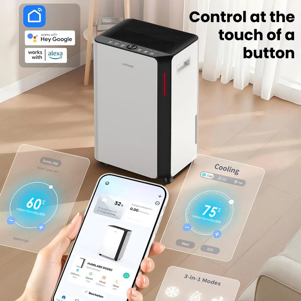 Luchtontvochtiger – Ontvochtiger – Vochtvreter – Air Dryer – Vochtbestrijder – 20L Capaciteit – Wifi App Bediening - QUORE