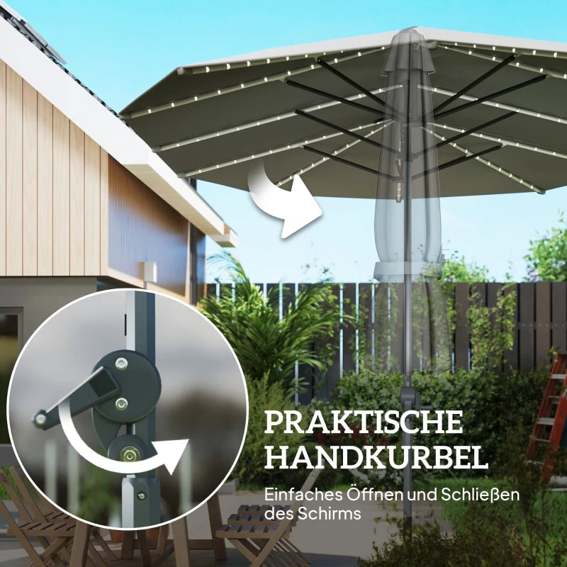 Dubbele Parasol – Grote Parasol – Tuinparasol – Balkonparasol – Aluminium Frame – UPF 50+ Bescherming – Ingebouwde Solar LED's